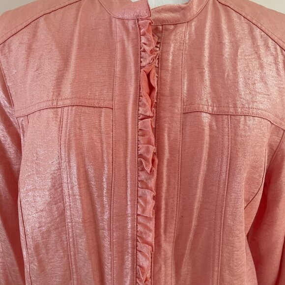 Chico's Ruffle Trim Blazer Jacket Size 8 (1) Pastel Peach 3/4 Sleeve Spring - Picture 2 of 12
